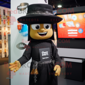 Black Pad Thai mascot costume character dressed with a Graphic Tee and Hat pins