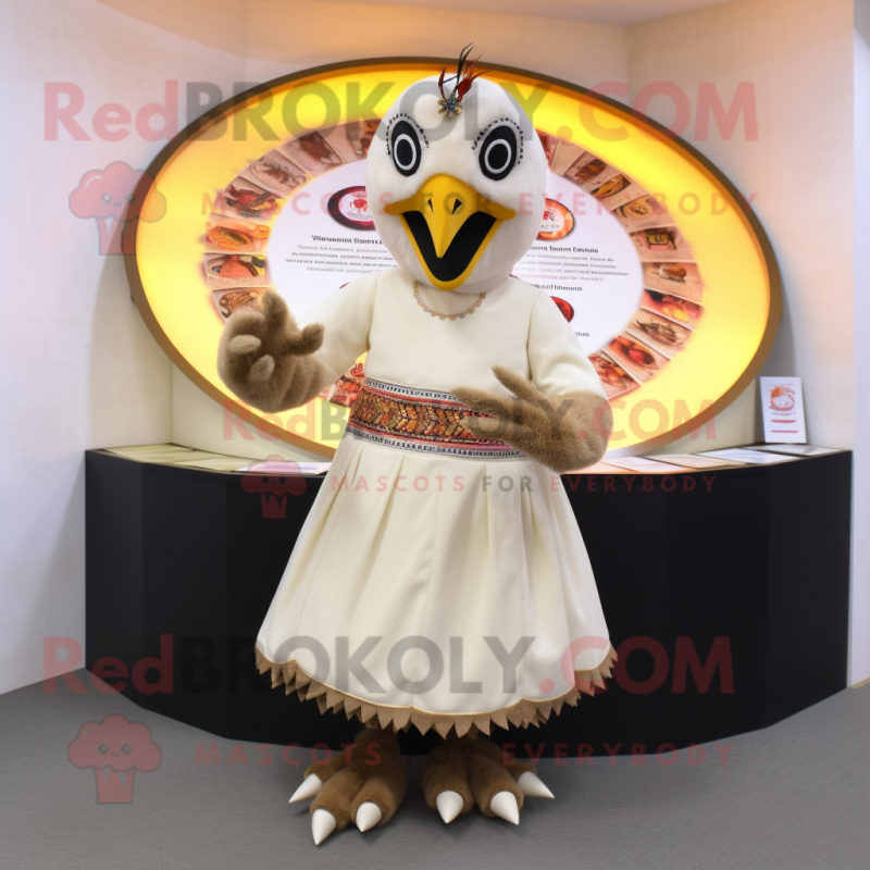 Beige Tandoori Chicken mascot costume character dressed with a Circle Skirt and Rings