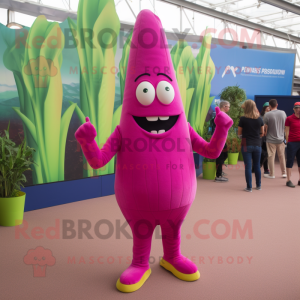 Magenta Asparagus mascot costume character dressed with a Trousers and Anklets