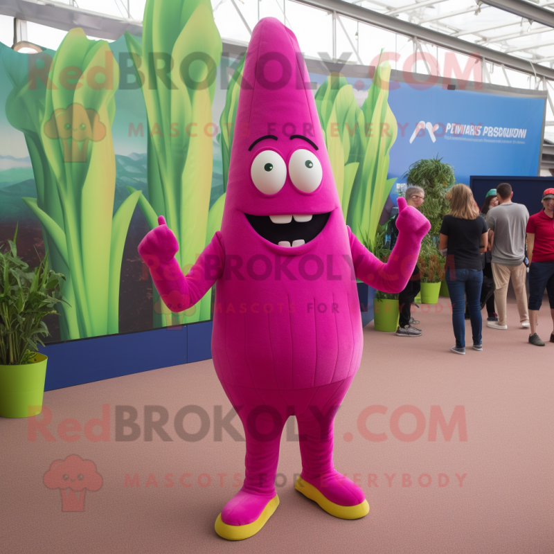 Magenta Asparagus mascot costume character dressed with a Trousers and Anklets