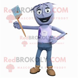 Lavender Knife Thrower mascot costume character dressed with a Denim Shorts and Tie pins