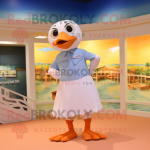Peach Gull mascot costume character dressed with a Dress Shirt and Anklets