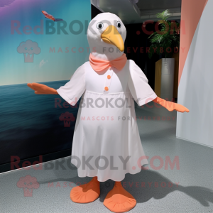 Peach Gull mascot costume character dressed with a Dress Shirt and Anklets