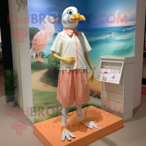 Peach Gull mascot costume character dressed with a Dress Shirt and Anklets