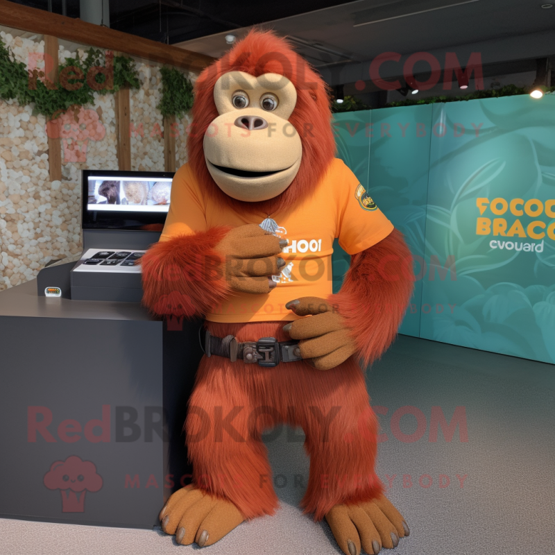 Rust Orangutan mascot costume character dressed with a Polo Tee and Bracelet watches