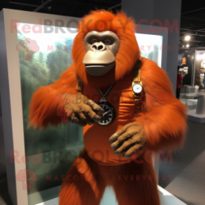 Rust Orangutan mascot costume character dressed with a Polo Tee and Bracelet watches