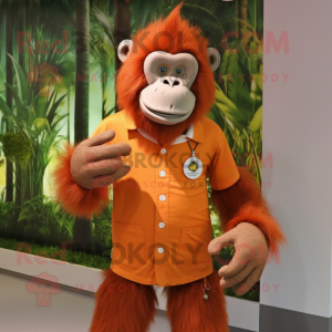 Rust Orangutan mascot costume character dressed with a Polo Tee and Bracelet watches
