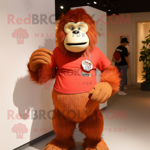 Rust Orangutan mascot costume character dressed with a Polo Tee and Bracelet watches