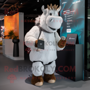 White Woolly Rhinoceros mascot costume character dressed with a Vest and Wallets