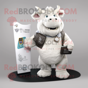 White Woolly Rhinoceros mascot costume character dressed with a Vest and Wallets