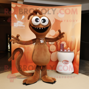 Brown Hydra mascot costume character dressed with a Culottes and Earrings