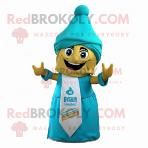 Cyan Biryani mascot costume character dressed with a Wrap Skirt and Caps