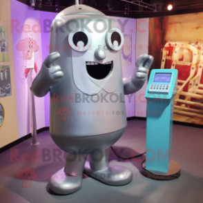 Silver Phone mascot costume character dressed with a Romper and Foot pads