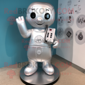 Silver Phone mascot costume character dressed with a Romper and Foot pads
