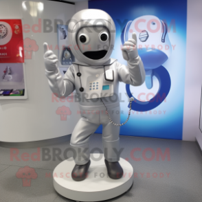 Silver Phone mascot costume character dressed with a Romper and Foot pads