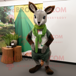 Forest Green Kangaroo mascot costume character dressed with a Chinos and Scarves