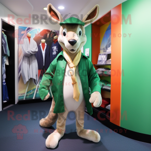 Forest Green Kangaroo mascot costume character dressed with a Chinos and Scarves