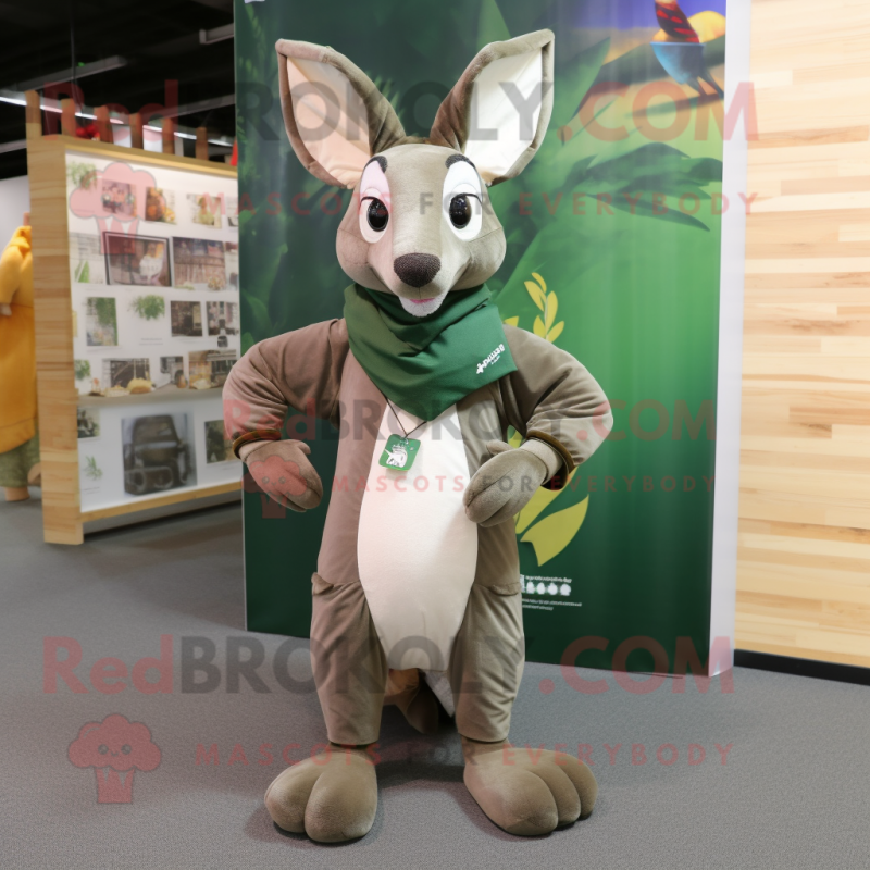 Forest Green Kangaroo mascot costume character dressed with a Chinos and Scarves