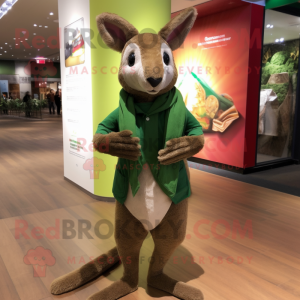 Forest Green Kangaroo mascot costume character dressed with a Chinos and Scarves