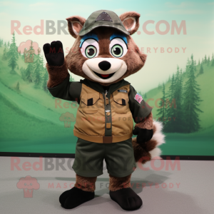 Brown Raccoon mascot costume character dressed with a Cargo Pants and Headbands