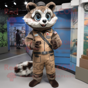 Brown Raccoon mascot costume character dressed with a Cargo Pants and Headbands