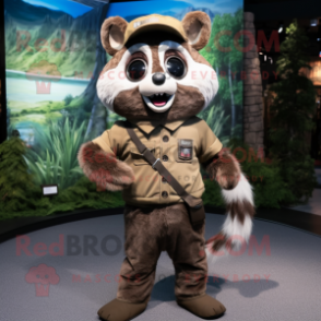 Brown Raccoon mascot costume character dressed with a Cargo Pants and Headbands