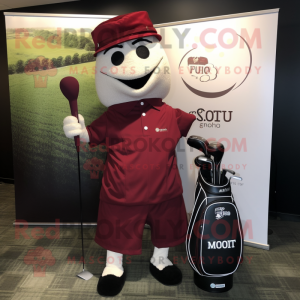 Maroon Golf Bag mascot costume character dressed with a Evening Gown and Ties
