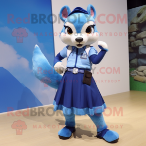 Blue Marten mascot costume character dressed with a Mini Skirt and Belts