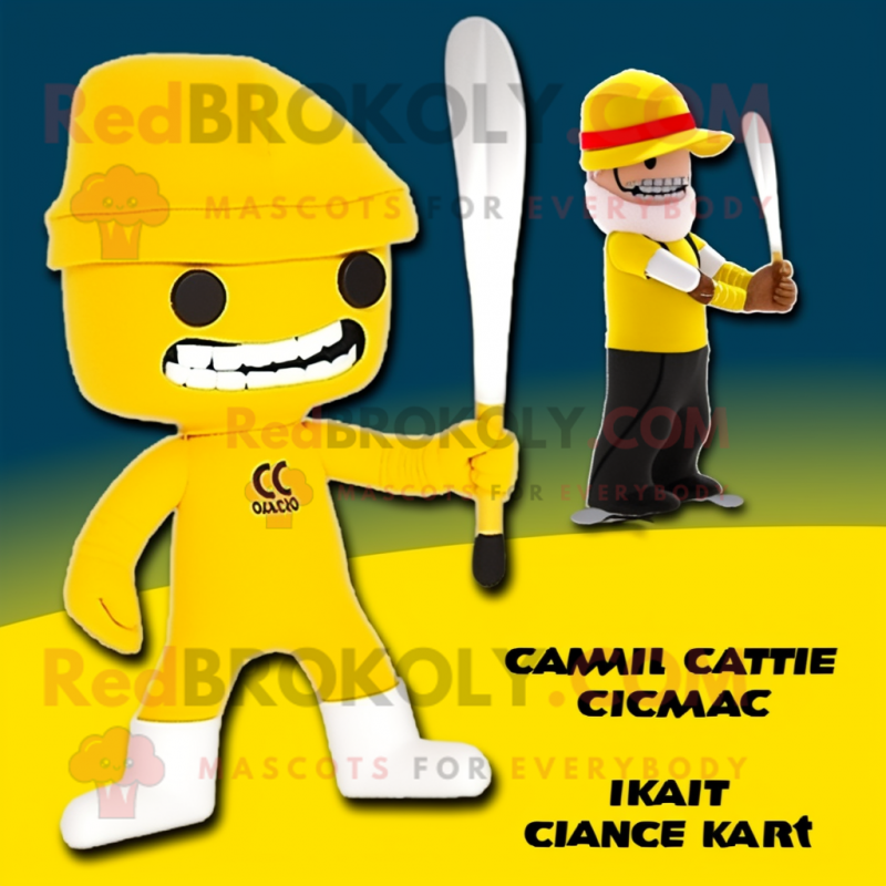 Yellow Knife Thrower mascot costume character dressed with a One-Piece Swimsuit and Berets