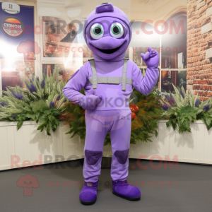 Lavender Special Air Service mascot costume character dressed with a Bodysuit and Gloves