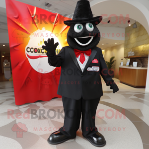 Black Ceviche mascot costume character dressed with a Suit Pants and Gloves