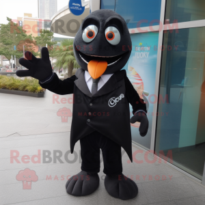 Black Ceviche mascot costume character dressed with a Suit Pants and Gloves