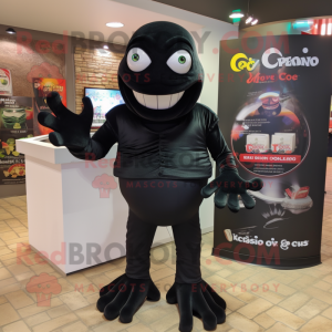 Black Ceviche mascot costume character dressed with a Suit Pants and Gloves