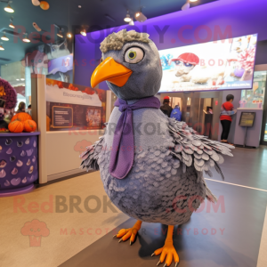 Lavender Guinea Fowl mascot costume character dressed with a Bodysuit and Headbands