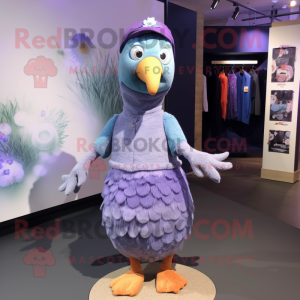 Lavender Guinea Fowl mascot costume character dressed with a Bodysuit and Headbands