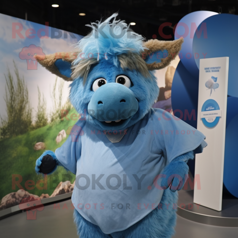 Blue Woolly Rhinoceros mascot costume character dressed with a Blouse and Ties Blue Woolly Rhinoceros mascot costume character dressed with a Blouse and Ties