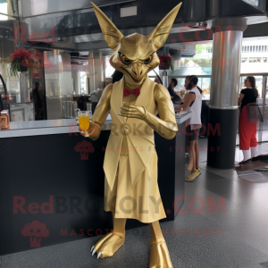 Gold Gargoyle mascot costume character dressed with a Cocktail Dress and Pocket squares