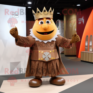 Brown King mascot costume character dressed with a Suit Pants and Shawl pins