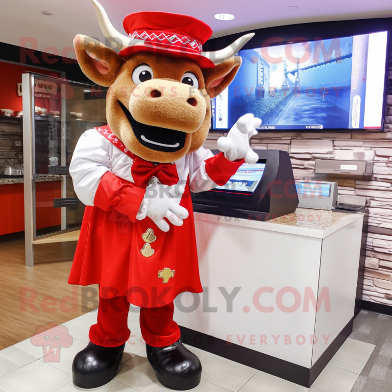 Red Steak mascot costume character dressed with a Dress Shirt and Keychains Red Steak mascot costume character dressed with a Dress Shirt and Keychains