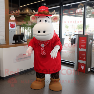 Red Steak mascot costume character dressed with a Dress Shirt and Keychains