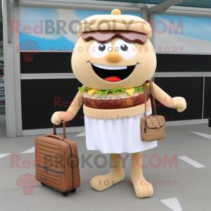 Tan Burgers mascot costume character dressed with a Mini Skirt and Briefcases