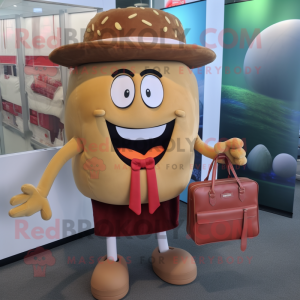 Tan Burgers mascot costume character dressed with a Mini Skirt and Briefcases