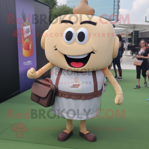 Tan Burgers mascot costume character dressed with a Mini Skirt and Briefcases