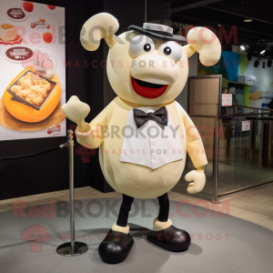Cream Beef Wellington mascot costume character dressed with a Skinny Jeans and Bow ties
