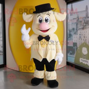 Cream Beef Wellington mascot costume character dressed with a Skinny Jeans and Bow ties