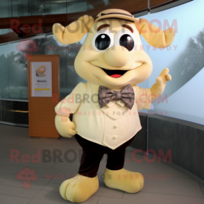 Cream Beef Wellington mascot costume character dressed with a Skinny Jeans and Bow ties