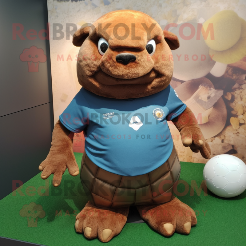 Rust Glyptodon mascot costume character dressed with a Polo Shirt and Keychains Rust Glyptodon mascot costume character dressed with a Polo Shirt and Keychains