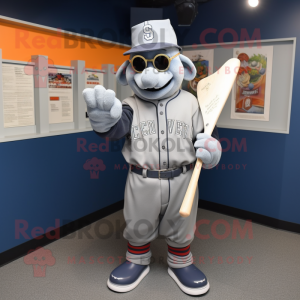 Gray Swiss Guard mascot costume character dressed with a Baseball Tee and Reading glasses