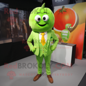 Lime Green Pumpkin mascot costume character dressed with a Blazer and Pocket squares