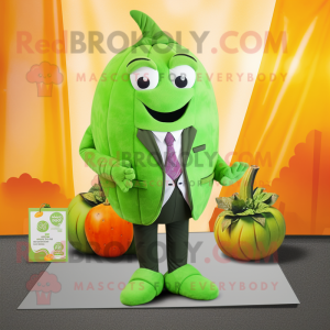 Lime Green Pumpkin mascot costume character dressed with a Blazer and Pocket squares